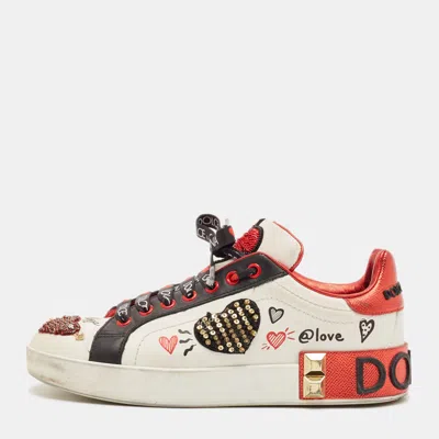 Pre-owned Dolce & Gabbana Size 37 Multicolor Leather Heart Embellished Low Top Sneakers