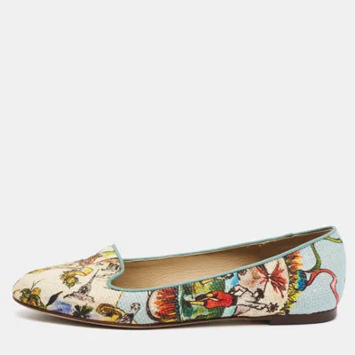 Pre-owned Dolce & Gabbana Size 37 Multicolor Print Brocade Fabric Smoking Slippers