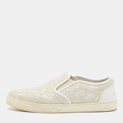 Pre-owned Dolce & Gabbana Size 37 White/beige Lace And Leather Slip On Sneakers