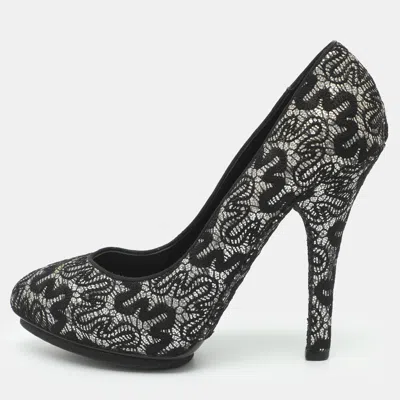 Pre-owned Dolce & Gabbana Size 37.5 Black Glitter And Lace Pumps
