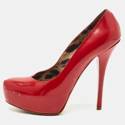 Pre-owned Dolce & Gabbana Size 37.5 Burgundy Patent Leather Platform Pumps
