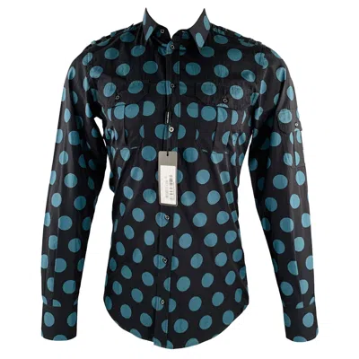 Pre-owned Dolce & Gabbana Size 38 Black Blue Dots Cotton Epaulettes Long Sleeve Shirt