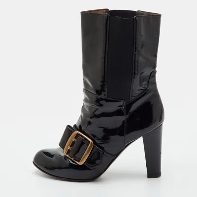 Pre-owned Dolce & Gabbana Size 38 Black Patent Leather Mid Calf Boots