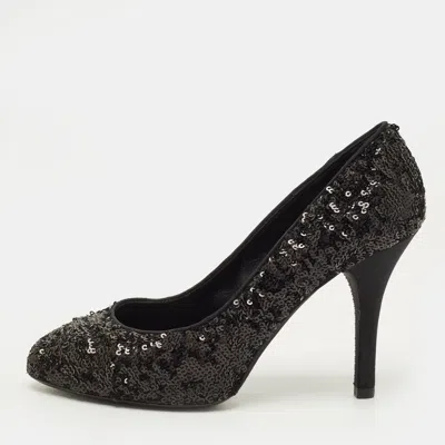 Pre-owned Dolce & Gabbana Size 38 Black Sequins Round Toe Pumps