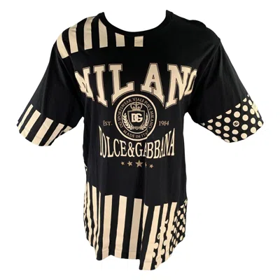Pre-owned Dolce & Gabbana Size 38 Black White Polka Dot Stripes Cotton Short Sleeve Shirt