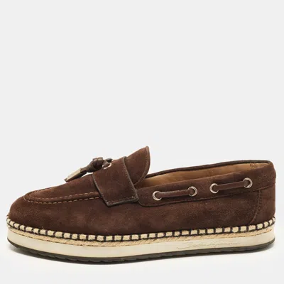 Pre-owned Dolce & Gabbana Size 38 Brown Suede Slip On Espadrille Loafers