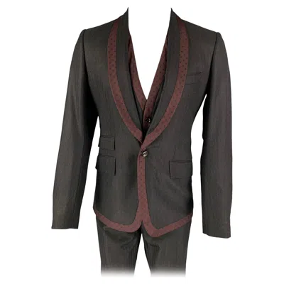 Pre-owned Dolce & Gabbana Size 38 Grey Burgundy Polka Dot Virgin Wool 3 Piece Suit In Red