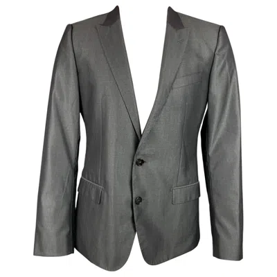 Pre-owned Dolce & Gabbana Size 38 Grey Charcoal Wool Silk Peak Lapel Sport Coat In Gray