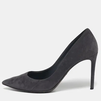 Pre-owned Dolce & Gabbana Size 38 Grey Suede Pointed Toe Pumps In Gray