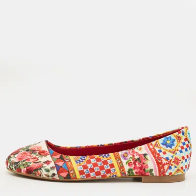 Pre-owned Dolce & Gabbana Size 38 Multicolor Fabric Round Toe Ballet Flats