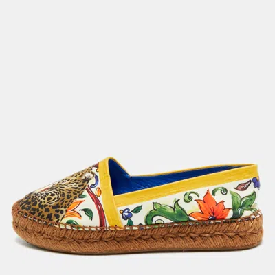 Pre-owned Dolce & Gabbana Size 38 Multicolor Floral Printed Fabric Espadrille Flats