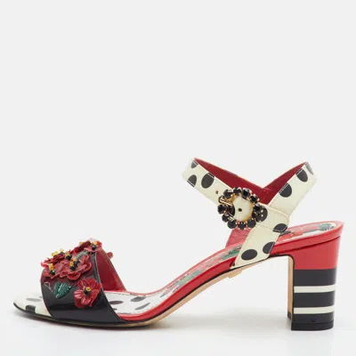 Pre-owned Dolce & Gabbana Size 38 Multicolor Patent Leather Polka Dots Ankle Strap Sandals