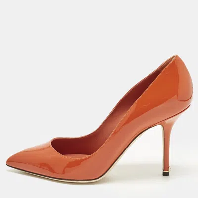 Pre-owned Dolce & Gabbana Size 38 Orange Patent Leather Pointed Toe Pumps