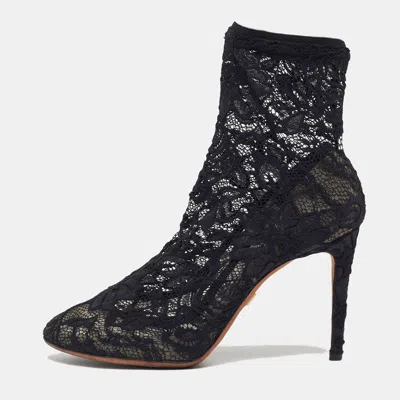 Pre-owned Dolce & Gabbana Size 38.5 Black Lace Ankle Length Boots