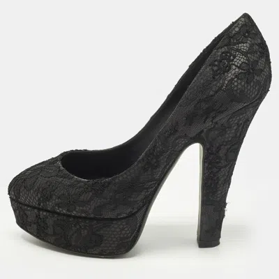 Pre-owned Dolce & Gabbana Size 38.5 Black Mesh And Satin Platform Pumps