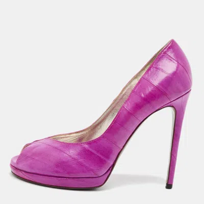 Pre-owned Dolce & Gabbana Size 38.5 Fuchsia Purple Eel Leather Platform Peep Toe Pumps In Pink