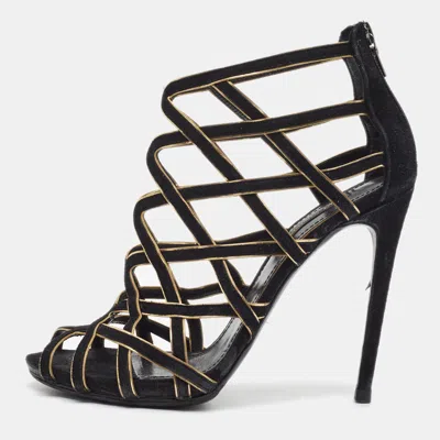 Pre-owned Dolce & Gabbana Size 38.5 Gold/black Leather And Suede Gladiator Sandals In Brown