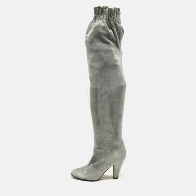 Pre-owned Dolce & Gabbana Size 38.5 Grey Suede Knee Length Boots In Gray