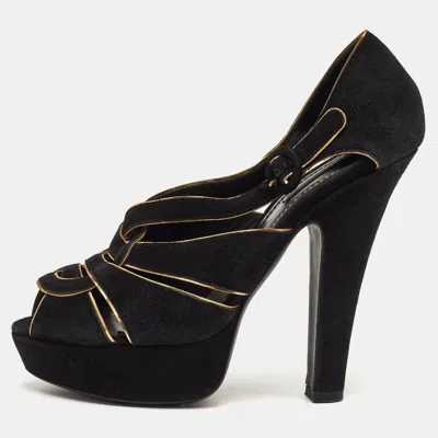 Pre-owned Dolce & Gabbana Size 39 Black/gold Suede Platform Pumps