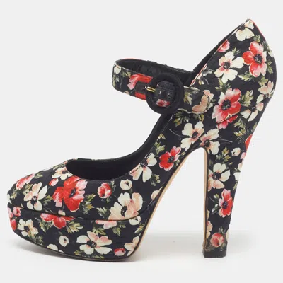 Pre-owned Dolce & Gabbana Size 39 Multicolor Floral Printed Fabric Mary Jane Platform Pumps