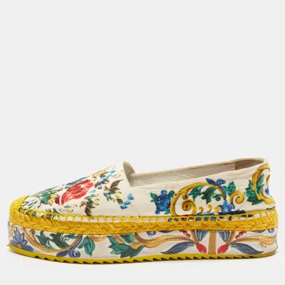 Pre-owned Dolce & Gabbana Size 39 Multicolor Print Jacquard Platform Espadrilles