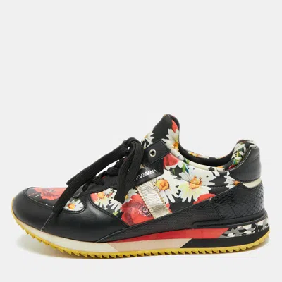 Pre-owned Dolce & Gabbana Size 39 Multicolor Python And Leather Floral Printed Low Top Sneakers