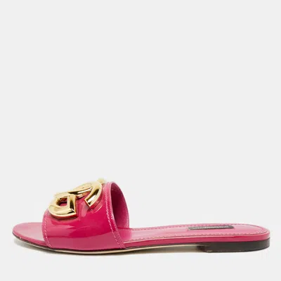 Pre-owned Dolce & Gabbana Size 39 Purple Patent Leather Flat Slides