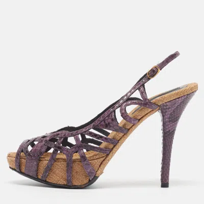 Pre-owned Dolce & Gabbana Size 39 Purple Python Leather Platform Strappy Slingback Sandals