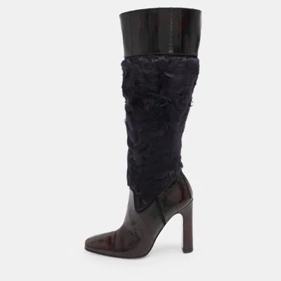 Pre-owned Dolce & Gabbana Size 39 Purple/brown Calf Hair And Eel Leather Knee Length Boots