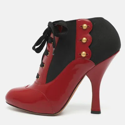 Pre-owned Dolce & Gabbana Size 39 Red/black Elastane And Patent Leather Booties