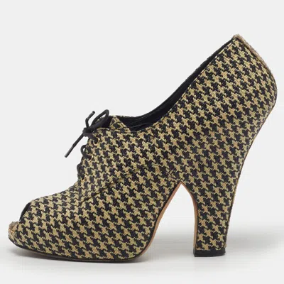 Pre-owned Dolce & Gabbana Size 39 Two Tone Snakeskin Leather And Straw Ankle Length Boots In Black