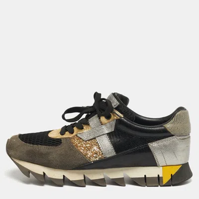 Pre-owned Dolce & Gabbana Size 39.5 Multicolor Glitter Leather And Suede Lace Up Sneakers