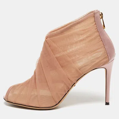 Pre-owned Dolce & Gabbana Size 39.5 Pink Net And Satin Ankle Length Boots