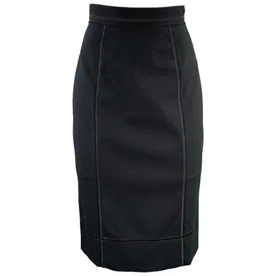 Pre-owned Dolce & Gabbana Size 4 Black Virgin Wool Blend Reverse Seams Skirt