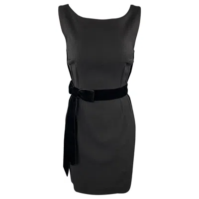 Pre-owned Dolce & Gabbana Size 4 Black Virgin Wool Sleeveless Velvet Bow Shift Dress