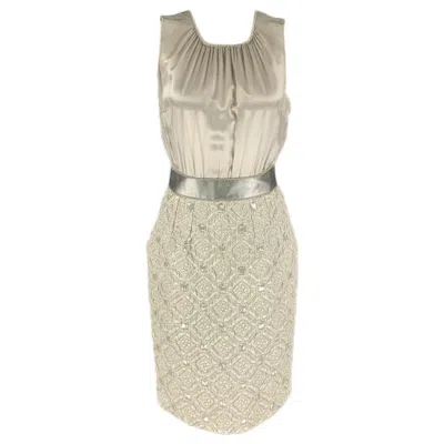 Pre-owned Dolce & Gabbana Size 4 Silver Silk Blend Sleeveless Cocktail Dress In Sand