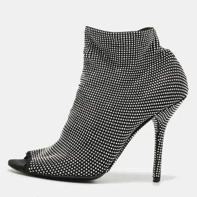 Pre-owned Dolce & Gabbana Size 40 Black Fabric Crystal Embellished Open Toe Ankle Length Boots