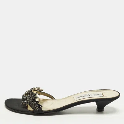 Pre-owned Dolce & Gabbana Size 40 Black Fabric Crystal Embellished Slide Sandals
