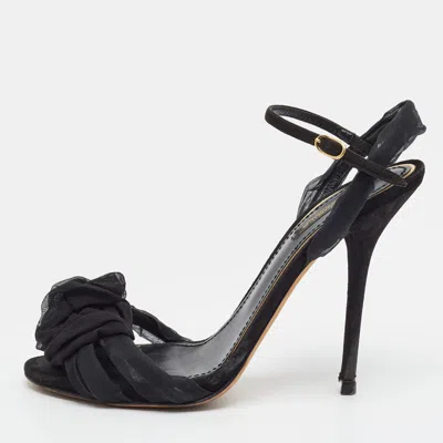 Pre-owned Dolce & Gabbana Size 40 Black Lace And Suede Ankle Strap Sandals