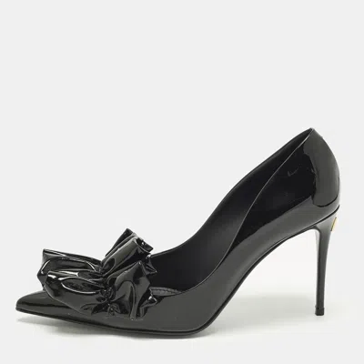Pre-owned Dolce & Gabbana Size 40 Black Patent Leather Bow Pointed Toe Pumps
