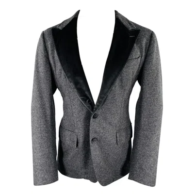 Pre-owned Dolce & Gabbana Size 40 Long Grey Two Toned Virgin Wool Blend Sport Coat In Gray