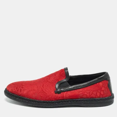 Pre-owned Dolce & Gabbana Size 40 Red Brocade Fabric And Leather Slip On Espadrille