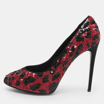 Pre-owned Dolce & Gabbana Size 40 Red/black Sequins Pumps