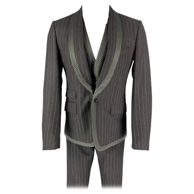 Pre-owned Dolce & Gabbana Size 40 Regular Gray Chalkstripe Virgin Wool Shawl 3 Piece Suit