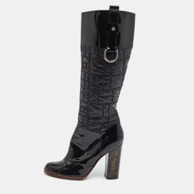 Pre-owned Dolce & Gabbana Size 41 Black Quilted Nylon And Patent Leather Knee Length Boots