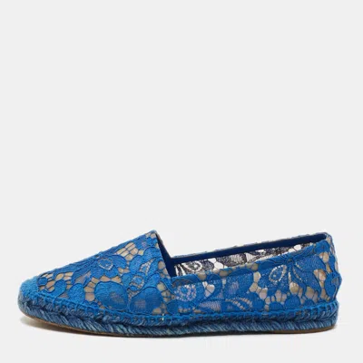 Pre-owned Dolce & Gabbana Size 41 Blue Lace And Mesh Espadrille Flats