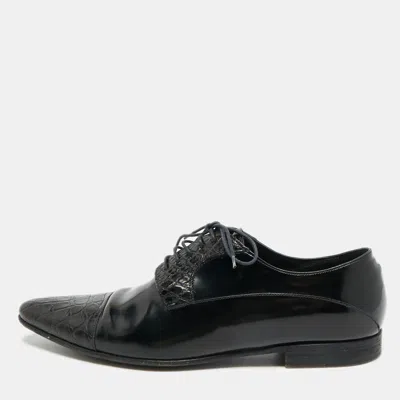 Pre-owned Dolce & Gabbana Size 42 Black Crocodile Leather And Patent Leather Lace Up Derby