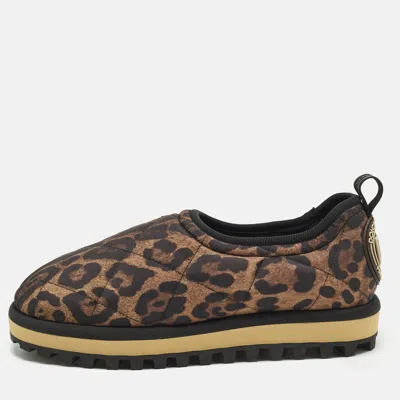 Pre-owned Dolce & Gabbana Size 42 Brown/black Leopard Print Nylon Slip On Sneakers