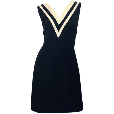 Pre-owned Dolce & Gabbana Size 42 / Us 6 Black And Ivory 1990s Does 1960s Wool Shift Dress In White