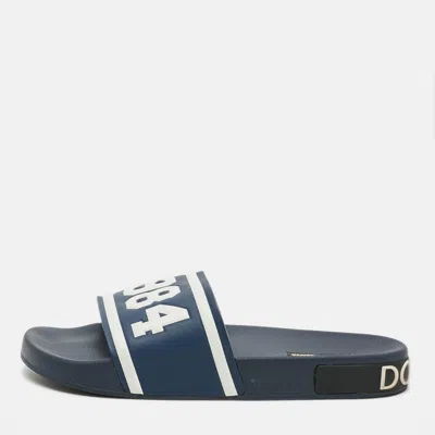 Pre-owned Dolce & Gabbana Size 43 Blue Rubber Slide Sandals